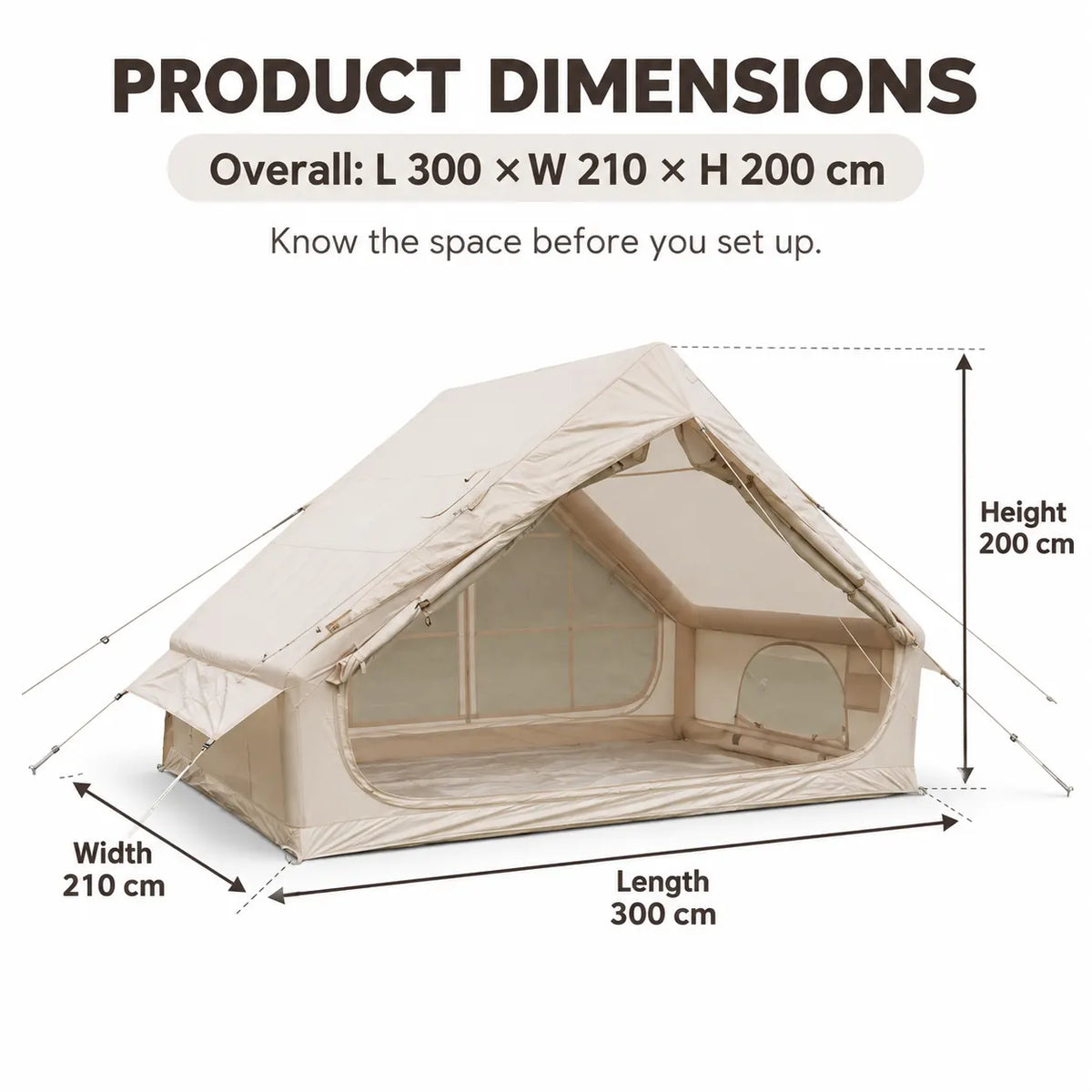 Weisshorn Inflatable A-Frame Camping Tent Large Outdoor Glamping Beige - Image 8