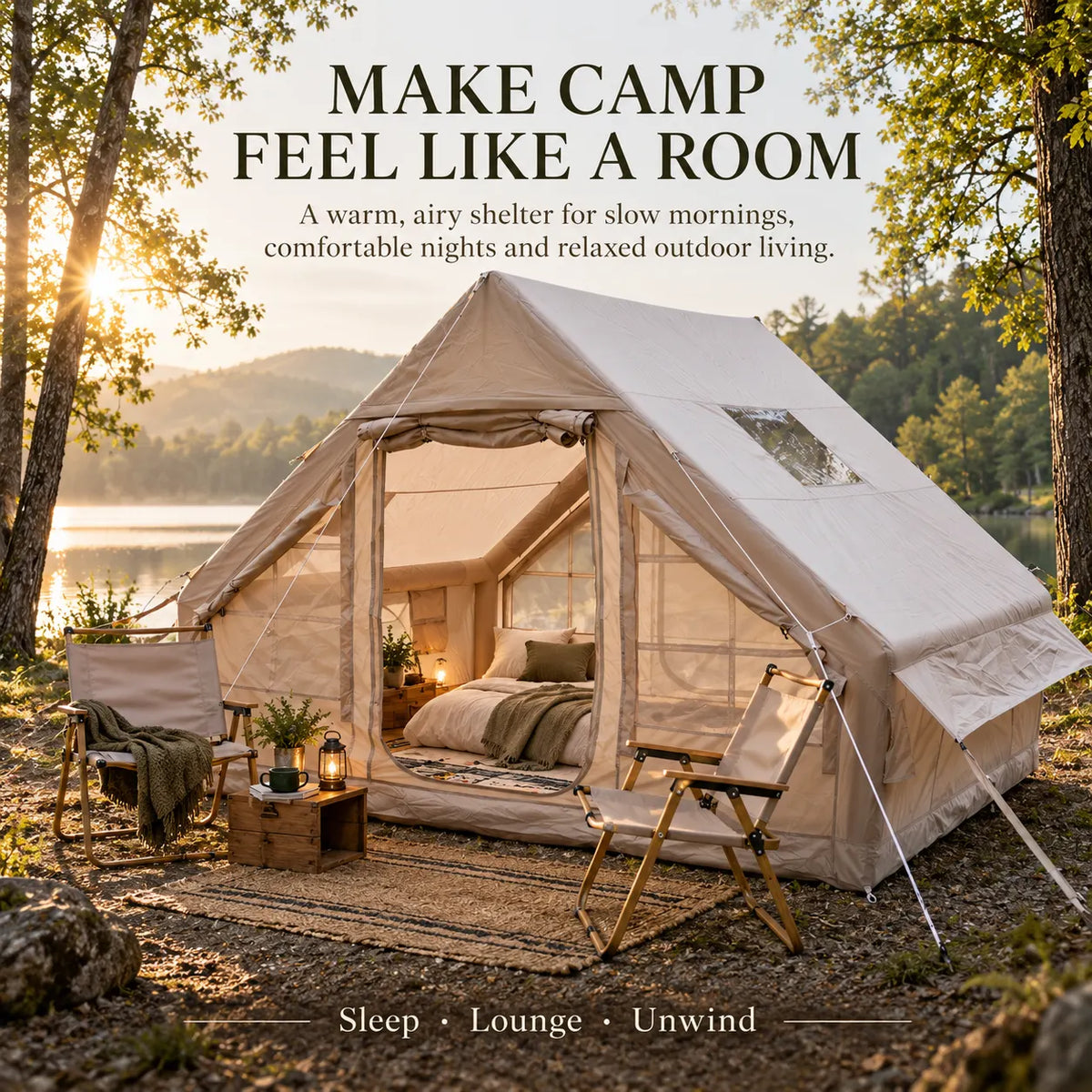 Weisshorn A-Frame Inflatable Air Tent with Mesh Windows, Family Glamping - Image 2
