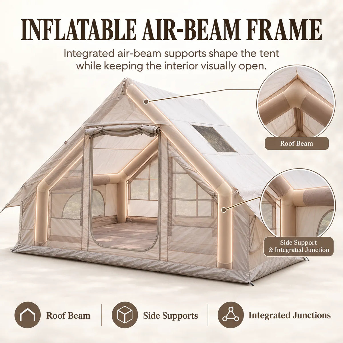 Weisshorn A-Frame Inflatable Air Tent with Mesh Windows, Family Glamping - Image 5