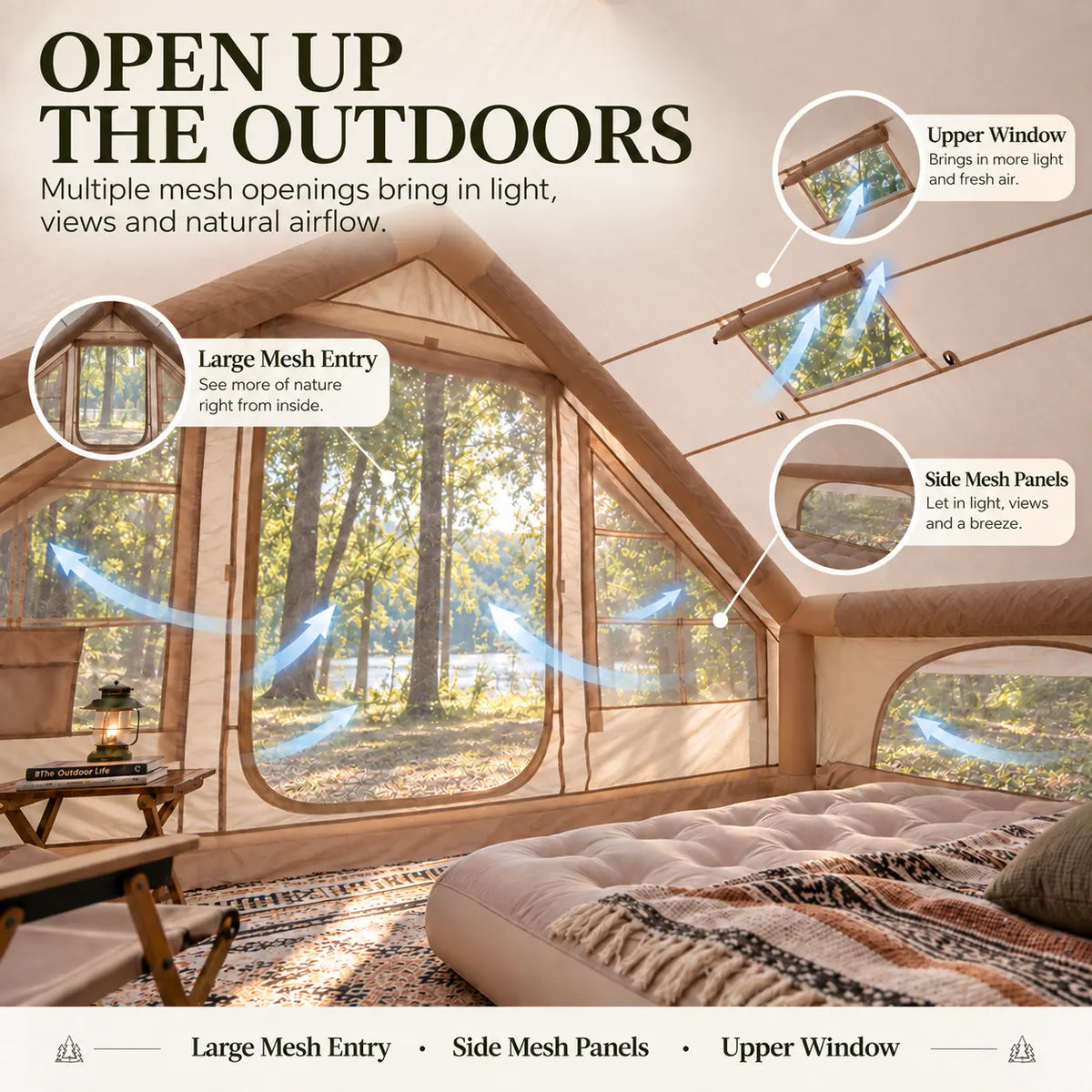 Weisshorn A-Frame Inflatable Air Tent with Mesh Windows, Family Glamping - Image 7