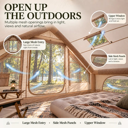 Weisshorn A-Frame Inflatable Air Tent with Mesh Windows, Family Glamping - Image 7