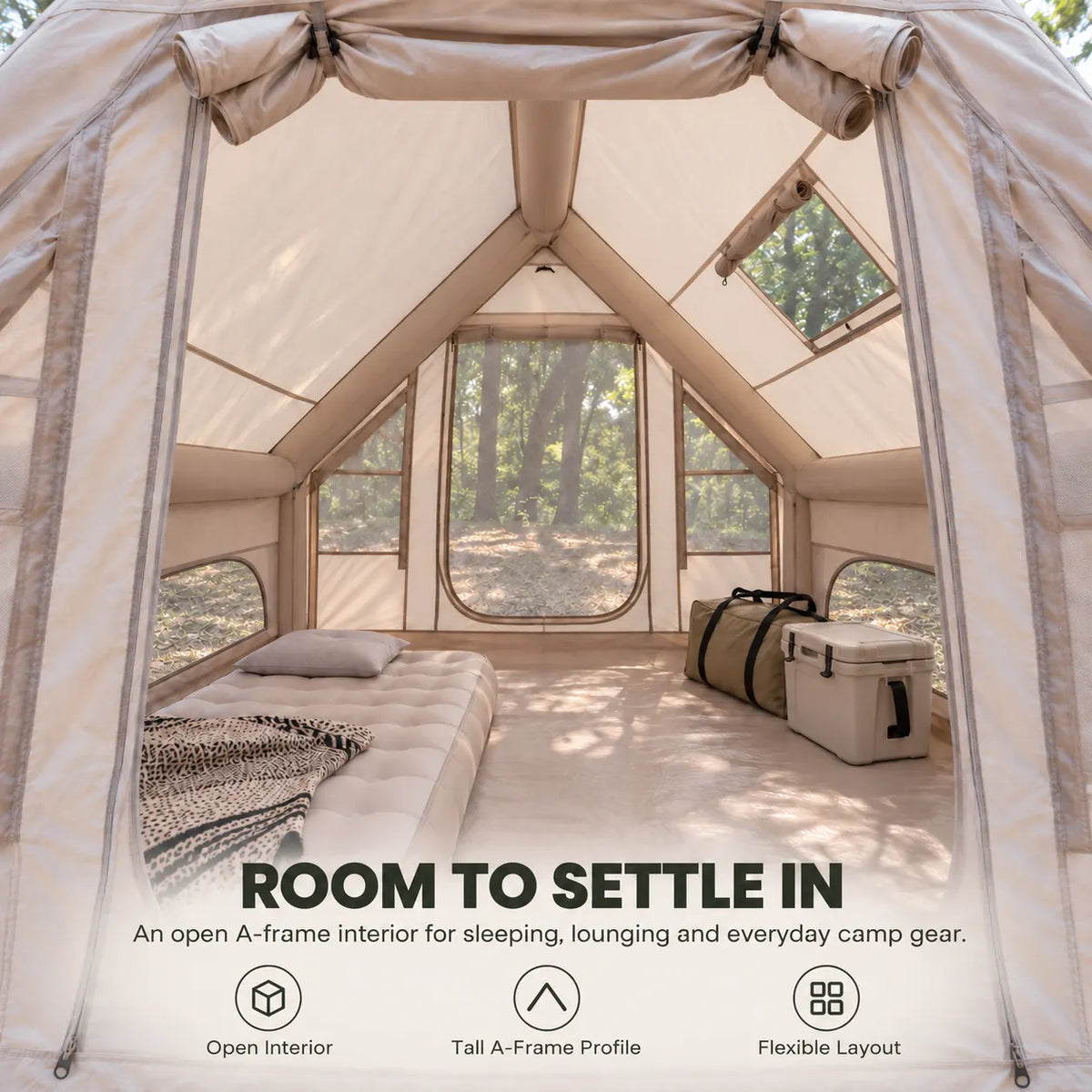 Weisshorn A-Frame Inflatable Air Tent with Mesh Windows, Family Glamping - Image 8
