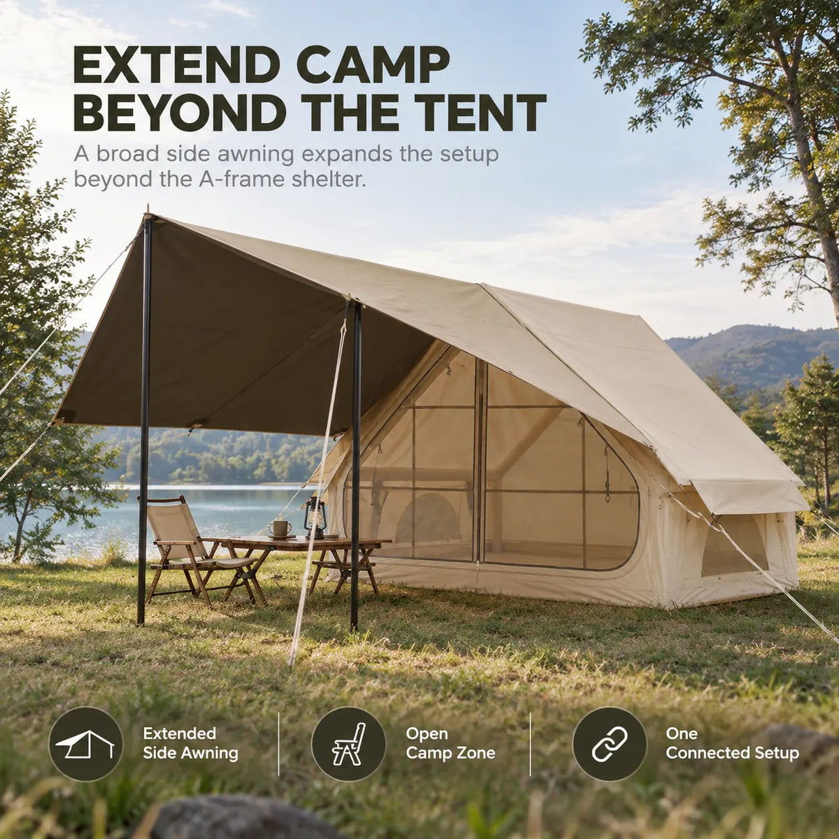 Weisshorn Inflatable A-Frame Tent with Extended Side Awning, Basecamp - Image 7