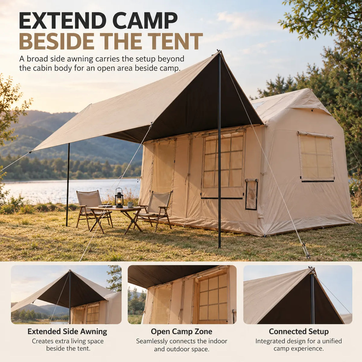 Weisshorn Inflatable Cabin Tent 300x400cm Side Awning Roof Skylight - Image 8