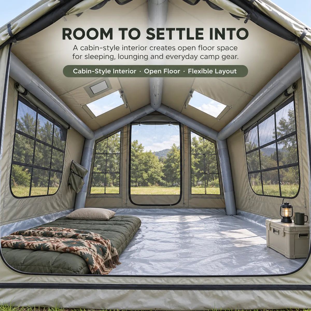 Weisshorn Inflatable Camping Tent Cabin Style with Skylight Mesh 300x265cm - Image 6