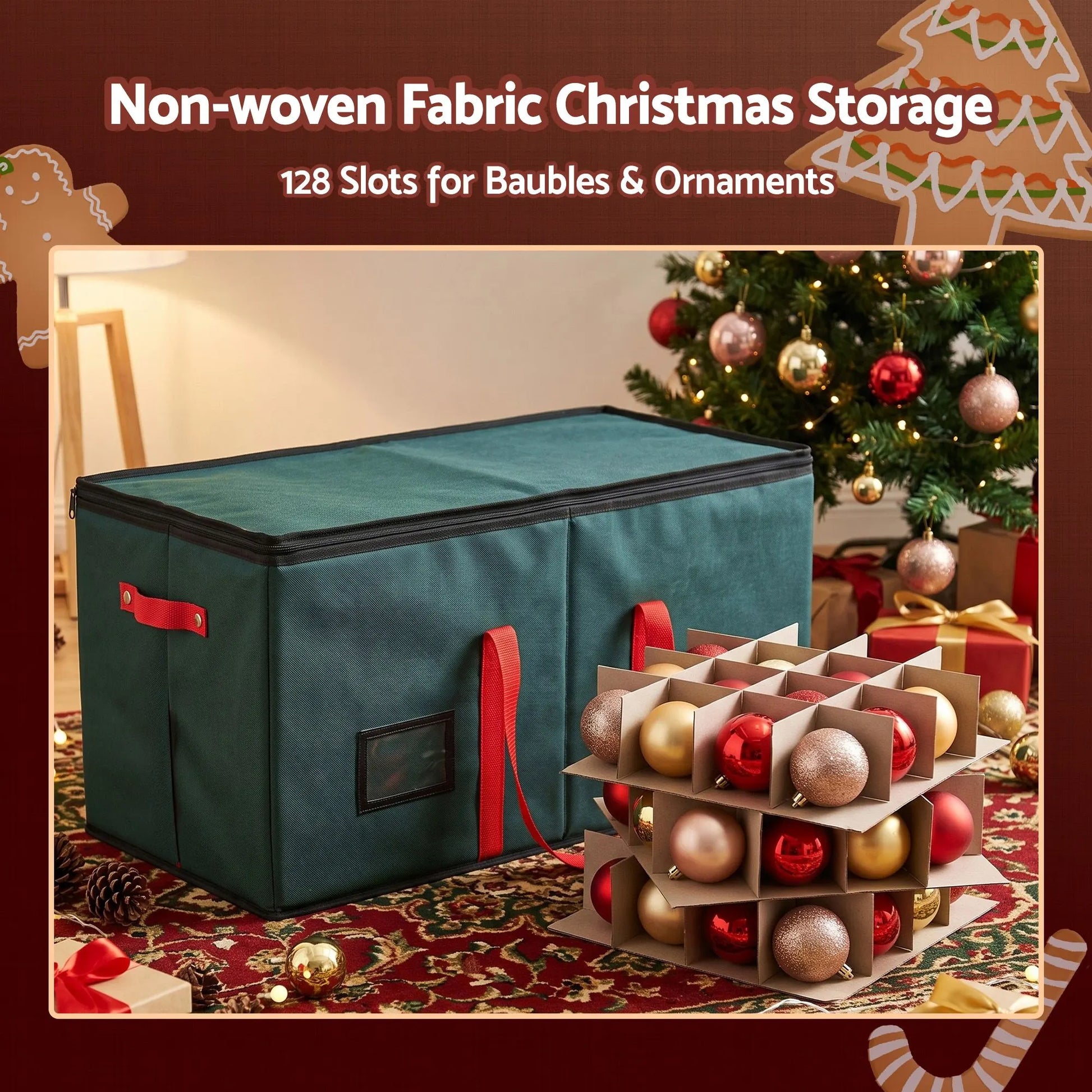 Jingle Jollys Christmas Baubles Storage Box 128 Slots Decor Ornaments Container - Image 4