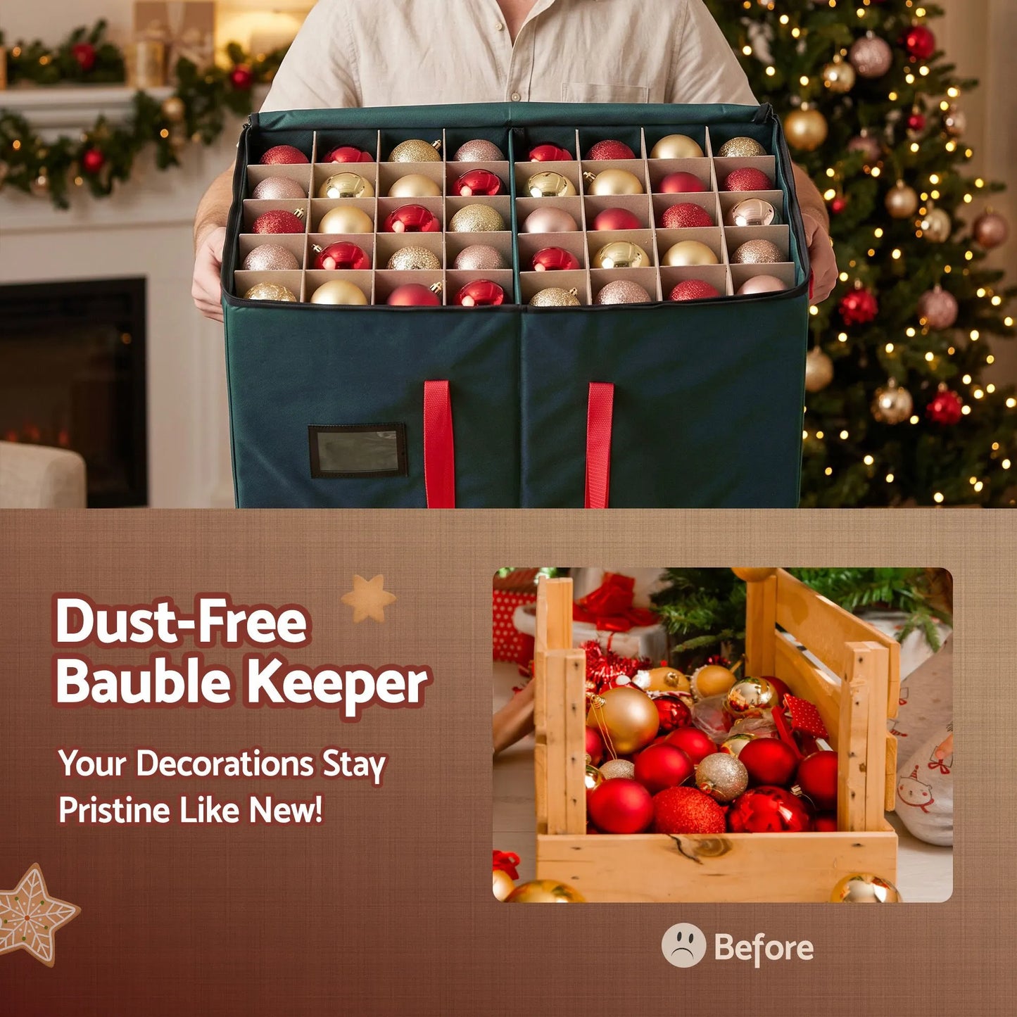 Jingle Jollys Christmas Baubles Storage Box 128 Slots Decor Ornaments Container - Image 5