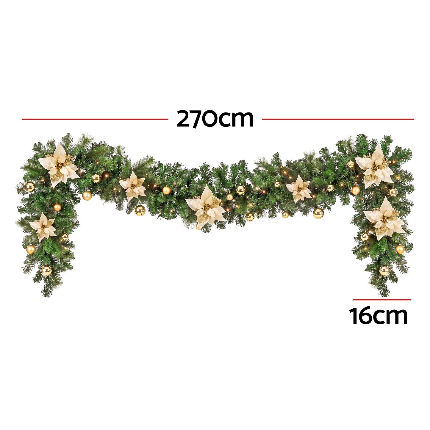 Jingle Jollys 2.7M Christmas Garland 8 Mode LEDs Timing 200 Tips Flowers Balls - Image 2