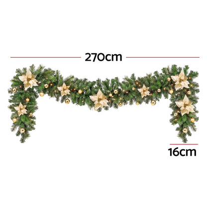 Jingle Jollys 2.7M Christmas Garland 8 Mode LEDs Timing 200 Tips Flowers Balls - Image 2