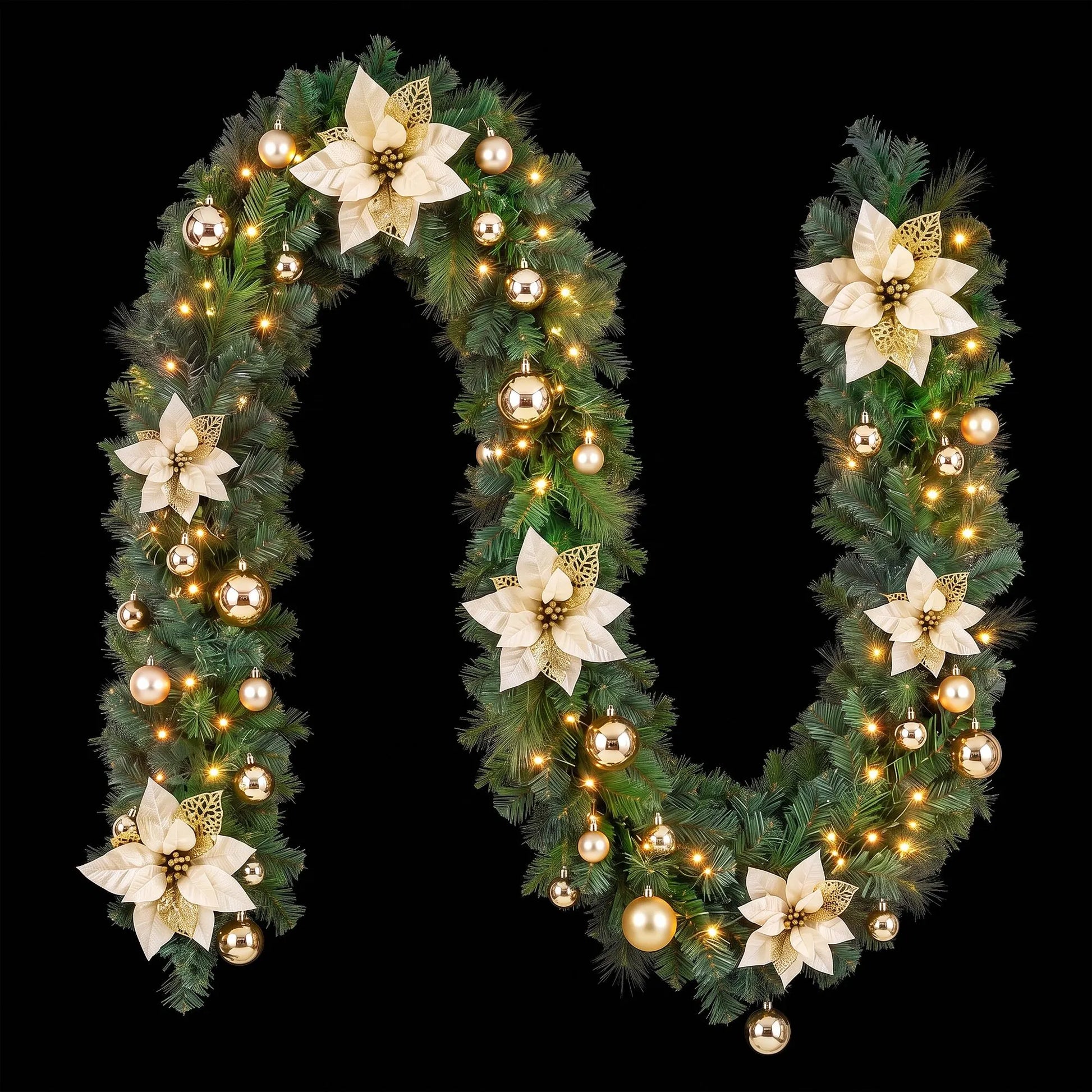 Jingle Jollys 2.7M Christmas Garland 8 Mode LEDs Timing 200 Tips Flowers Balls - Image 3