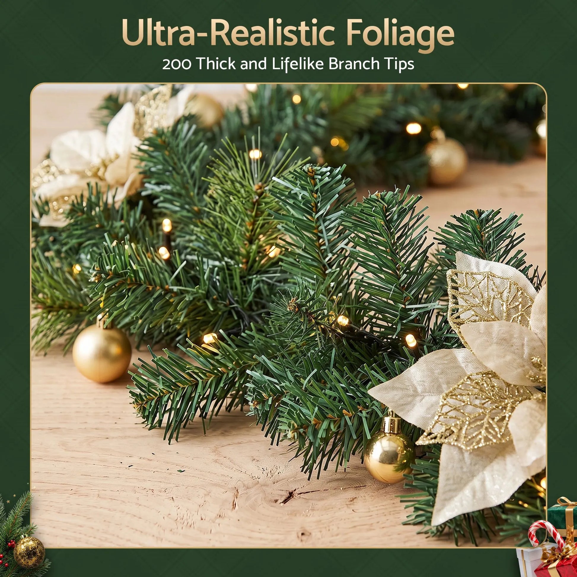 Jingle Jollys 2.7M Christmas Garland 8 Mode LEDs Timing 200 Tips Flowers Balls - Image 7