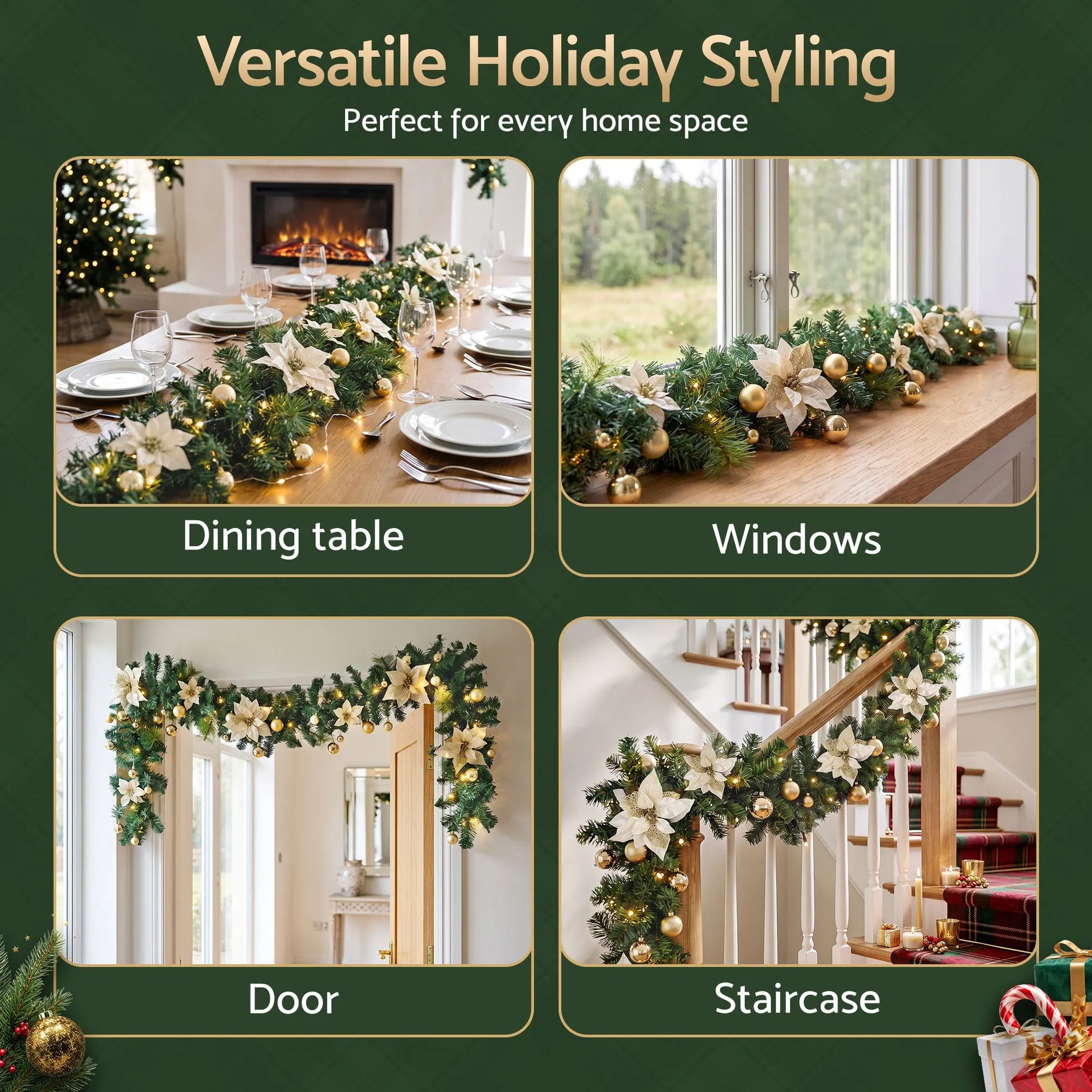 Jingle Jollys 2.7M Christmas Garland 8 Mode LEDs Timing 200 Tips Flowers Balls - Image 8
