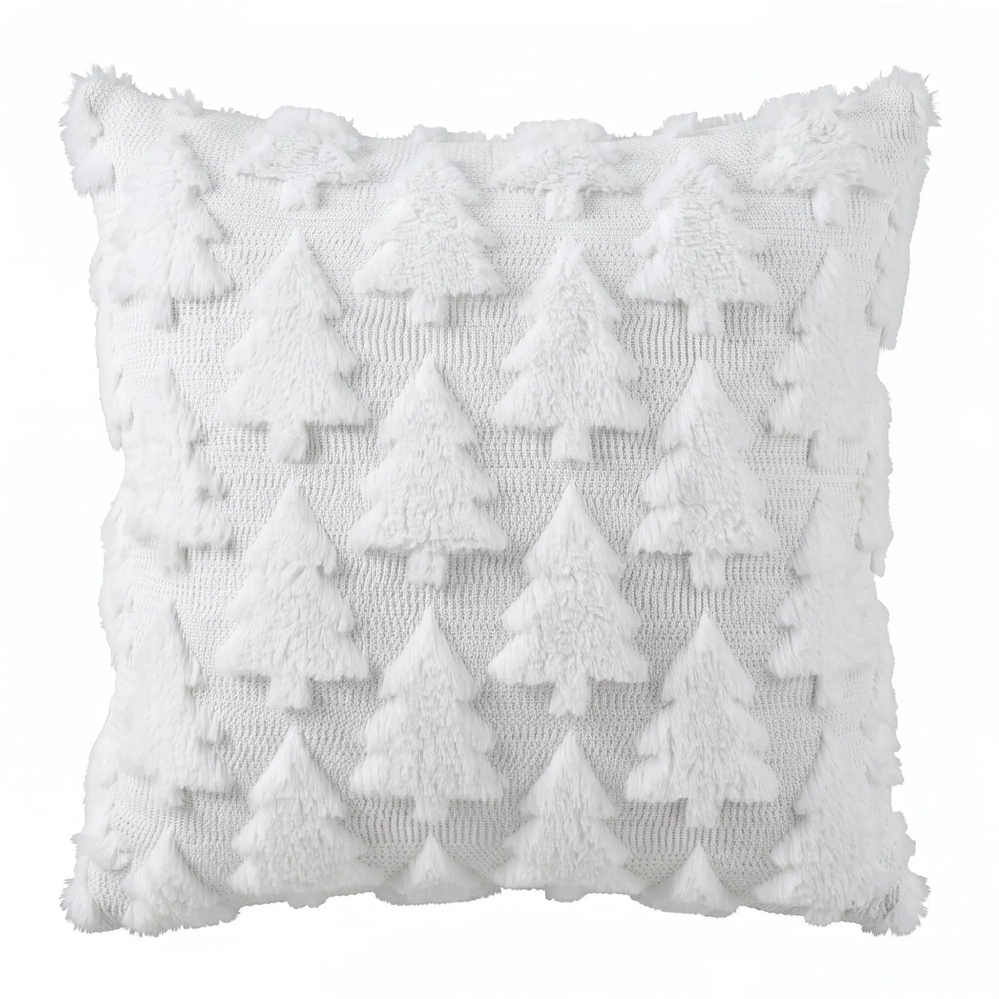 Jingle Jollys Christmas Tree Pillow Covers 2 Packs Cushion Covers Soft Faux Fur Jacquard Throw Pillow Covers 45 x 45cm White