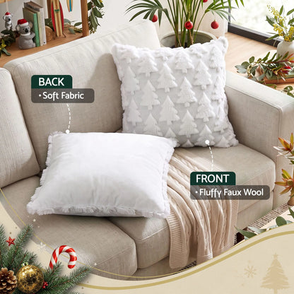 Jingle Jollys Christmas Tree Pillow Covers 2 Packs Cushion Covers Soft Faux Fur Jacquard Throw Pillow Covers 45 x 45cm White - Image 6
