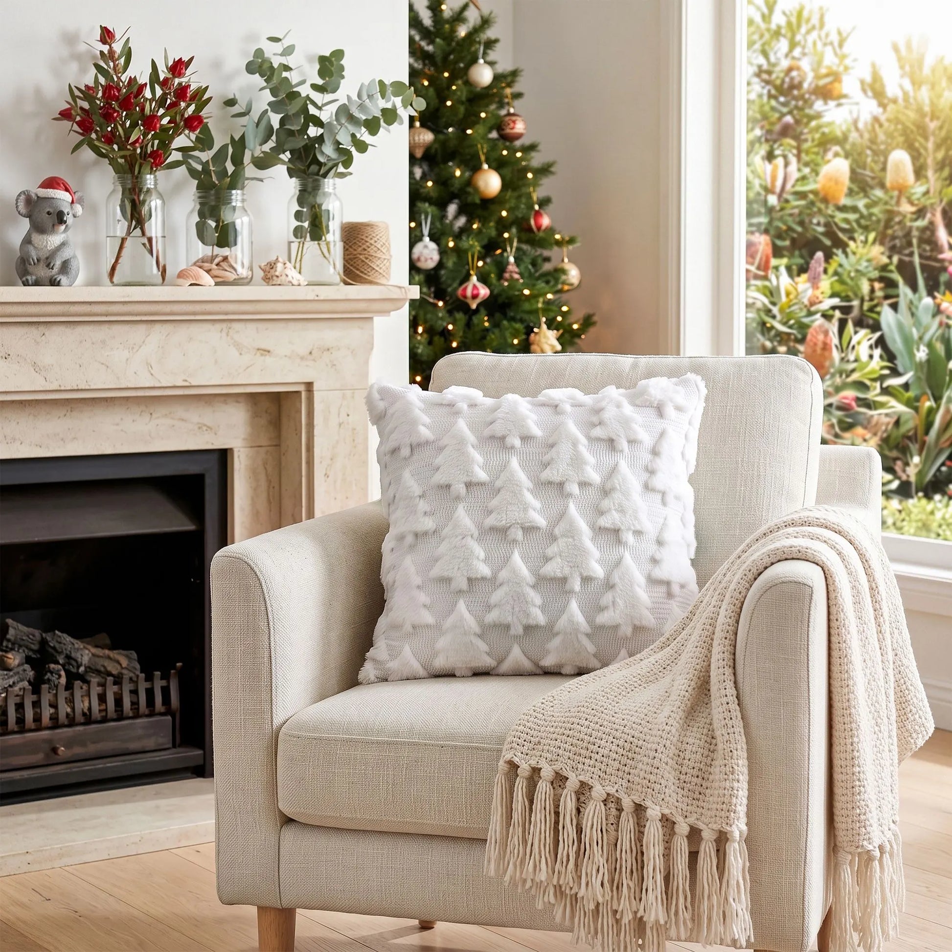 Jingle Jollys Christmas Tree Pillow Covers 2 Packs Cushion Covers Soft Faux Fur Jacquard Throw Pillow Covers 45 x 45cm White - Image 7