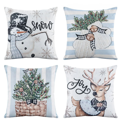 Jingle Jollys Christmas Cushion Covers Set of 4 Pillow Covers 45x45cm with 4 Cute Patterns Blue
