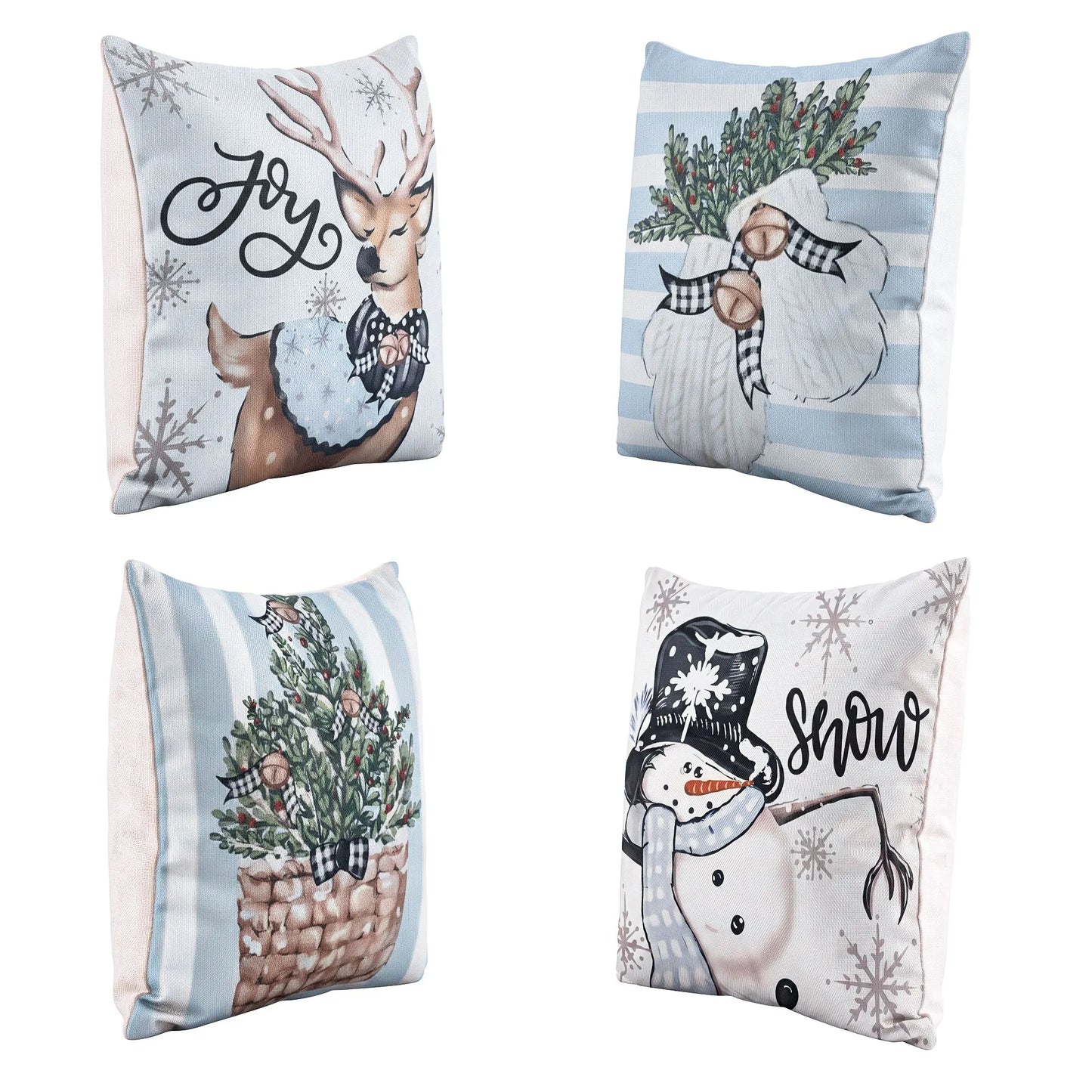 Jingle Jollys Christmas Cushion Covers Set of 4 Pillow Covers 45x45cm with 4 Cute Patterns Blue - Image 3