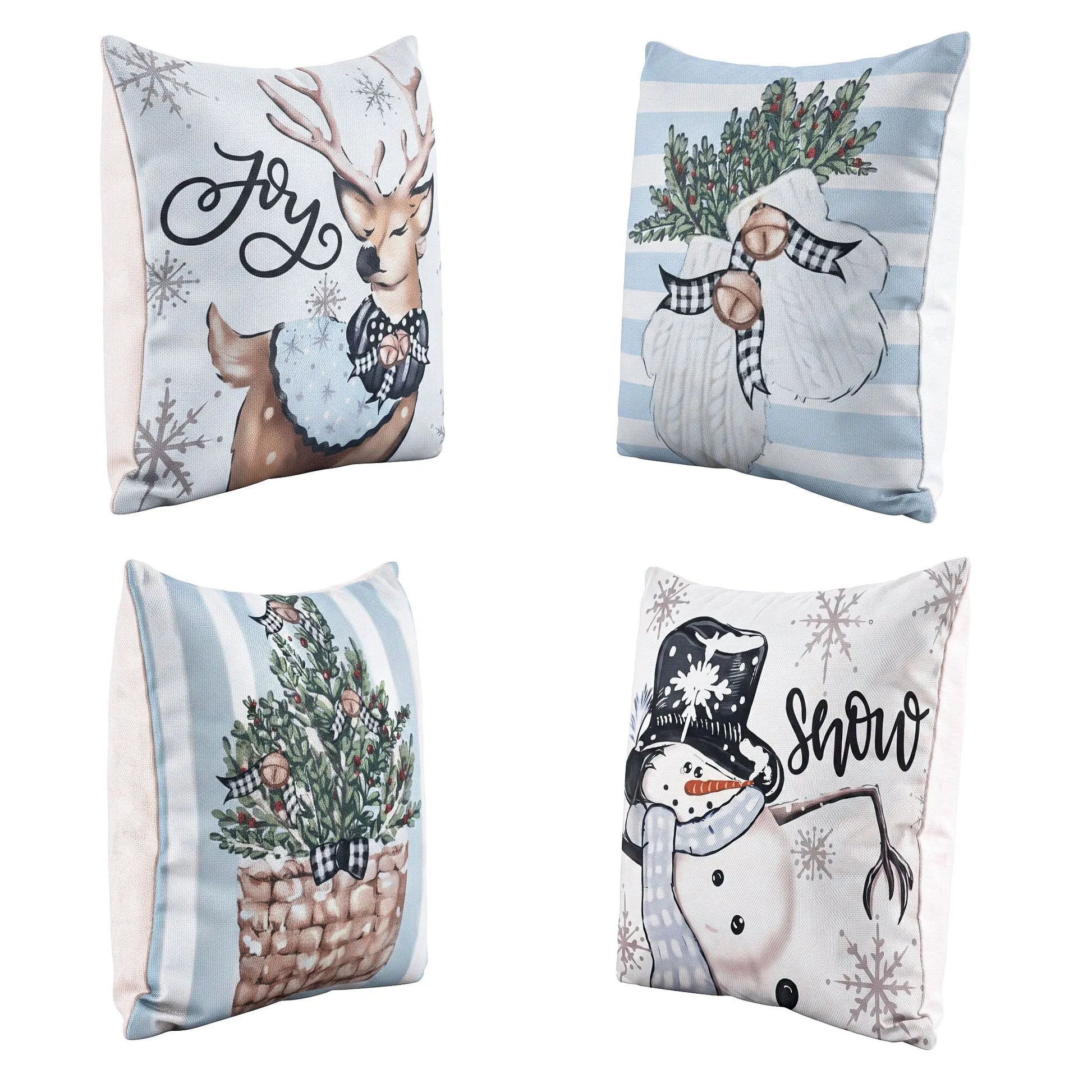Jingle Jollys Christmas Cushion Covers Set of 4 Pillow Covers 45x45cm with 4 Cute Patterns Blue - Image 3