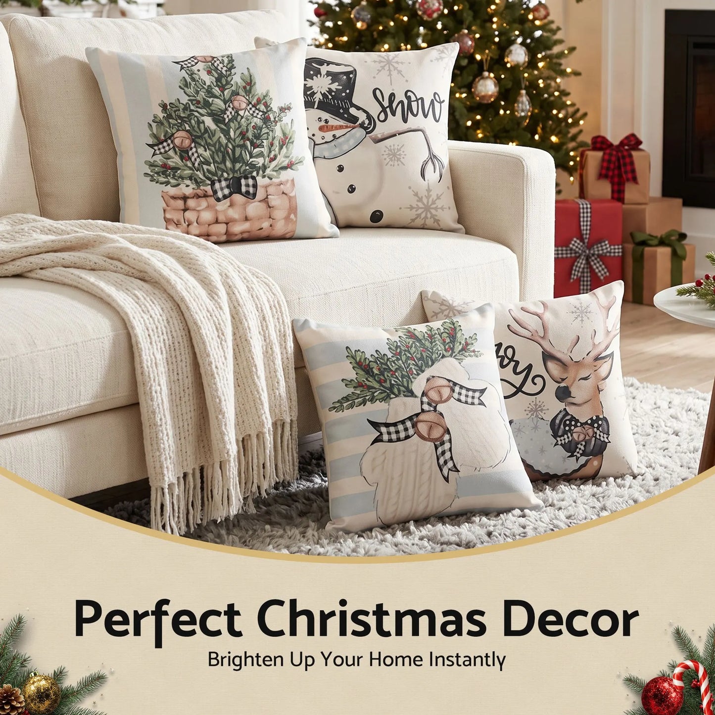 Jingle Jollys Christmas Cushion Covers Set of 4 Pillow Covers 45x45cm with 4 Cute Patterns Blue - Image 6