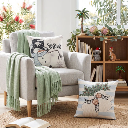 Jingle Jollys Christmas Cushion Covers Set of 4 Pillow Covers 45x45cm with 4 Cute Patterns Blue - Image 7