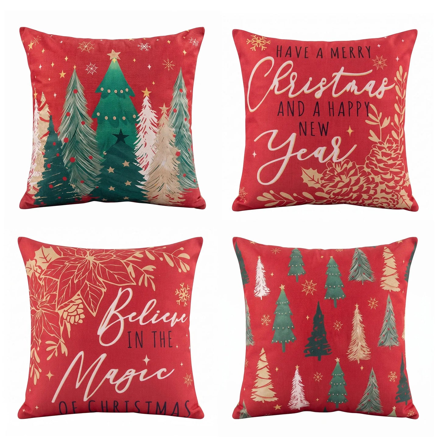 Jingle Jollys Christmas Cushion Covers Set of 4 Pillow Covers 45x45cm with 4 Cute Patterns Red