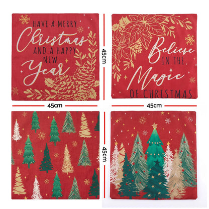 Jingle Jollys Christmas Cushion Covers Set of 4 Pillow Covers 45x45cm with 4 Cute Patterns Red - Image 2