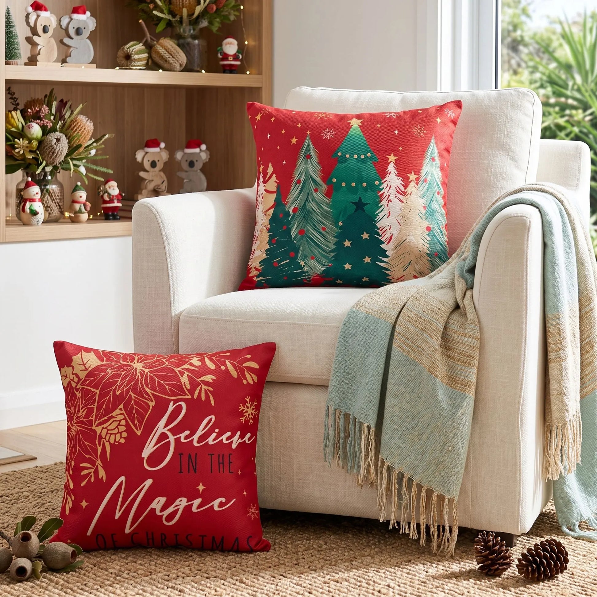 Jingle Jollys Christmas Cushion Covers Set of 4 Pillow Covers 45x45cm with 4 Cute Patterns Red - Image 7