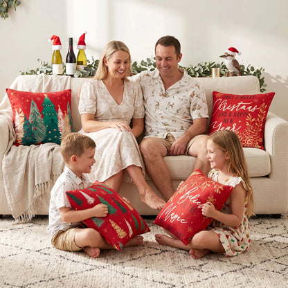 Jingle Jollys Christmas Cushion Covers Set of 4 Pillow Covers 45x45cm with 4 Cute Patterns Red - Image 8