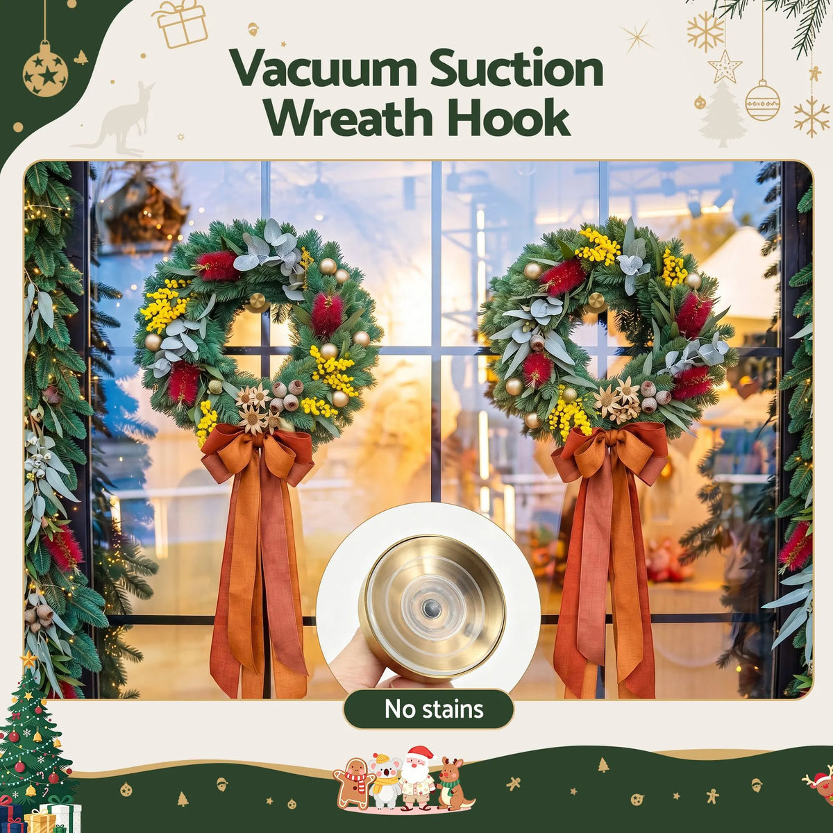 Jingle Jollys 2x Vacuum Suction Cup Christmas Wreath Hook Stainless Steel Heavy Duty 5kg - Image 4