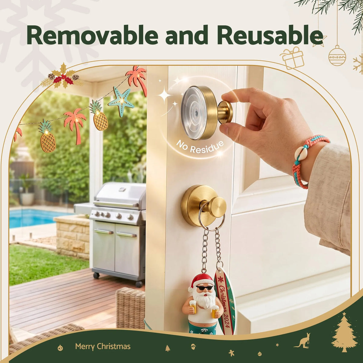 Jingle Jollys 2x Vacuum Suction Cup Christmas Wreath Hook Stainless Steel Heavy Duty 5kg - Image 5
