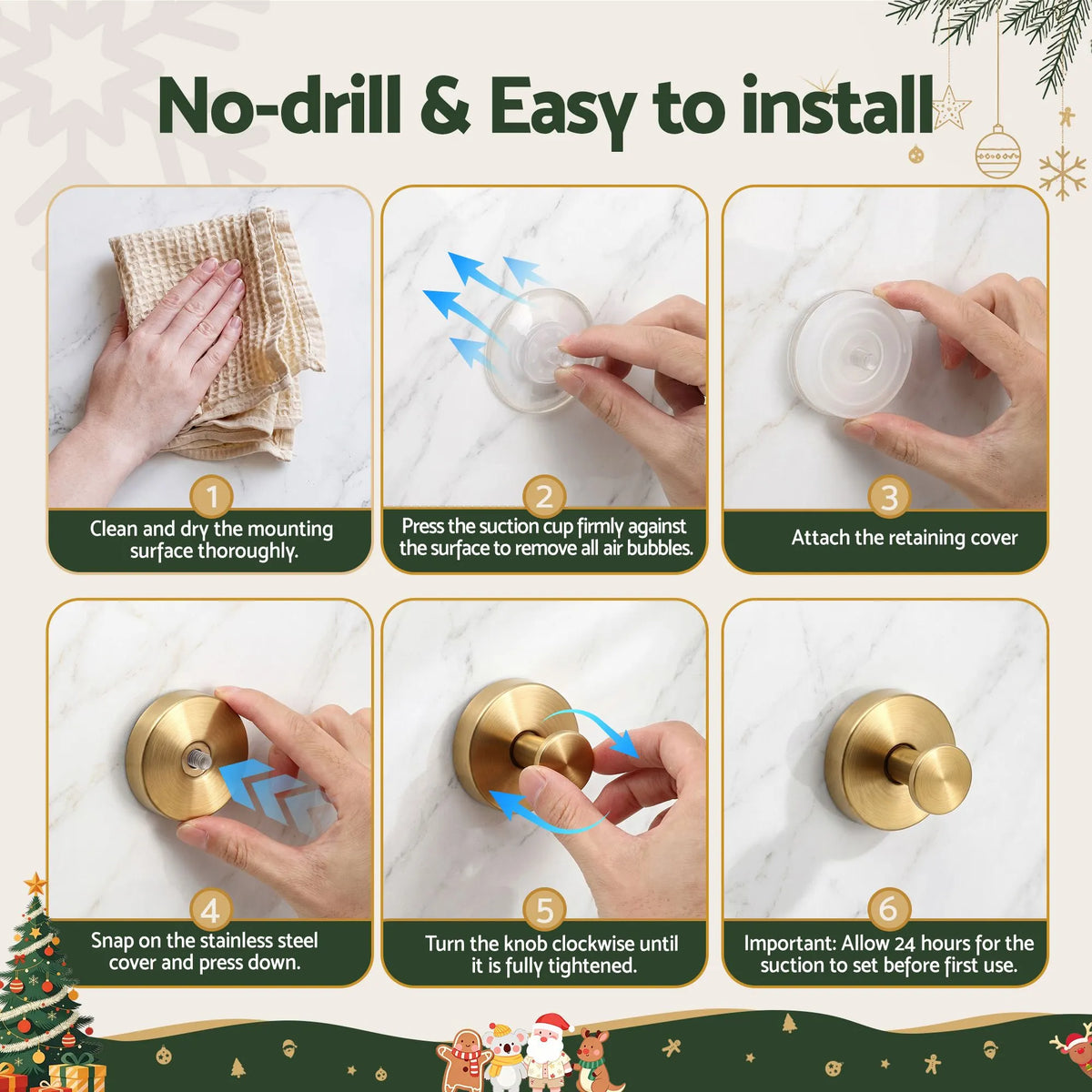 Jingle Jollys 2x Vacuum Suction Cup Christmas Wreath Hook Stainless Steel Heavy Duty 5kg - Image 7