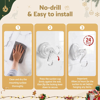 Jingle Jollys 2x Suction Cup Hooks Heavy Duty Christmas Wreath Hanger Window 5kg - Image 6
