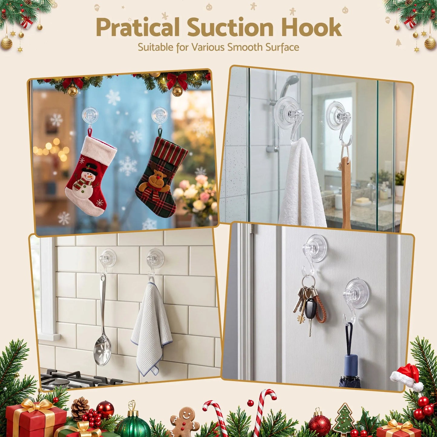 Jingle Jollys 2x Suction Cup Hooks Heavy Duty Christmas Wreath Hanger Window 5kg - Image 8