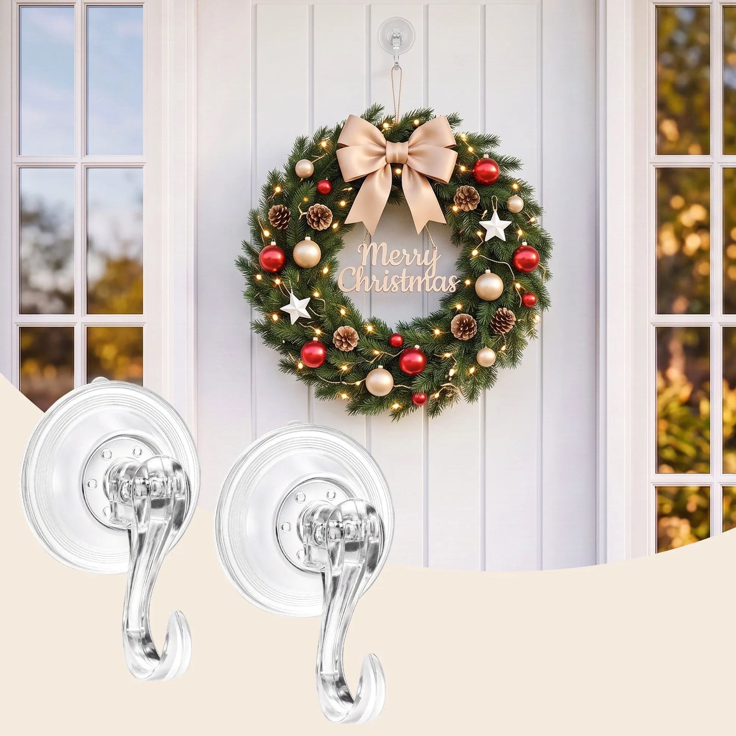 Jingle Jollys 2x Suction Cup Hooks Heavy Duty Christmas Wreath Hanger Window 5kg - Image 9