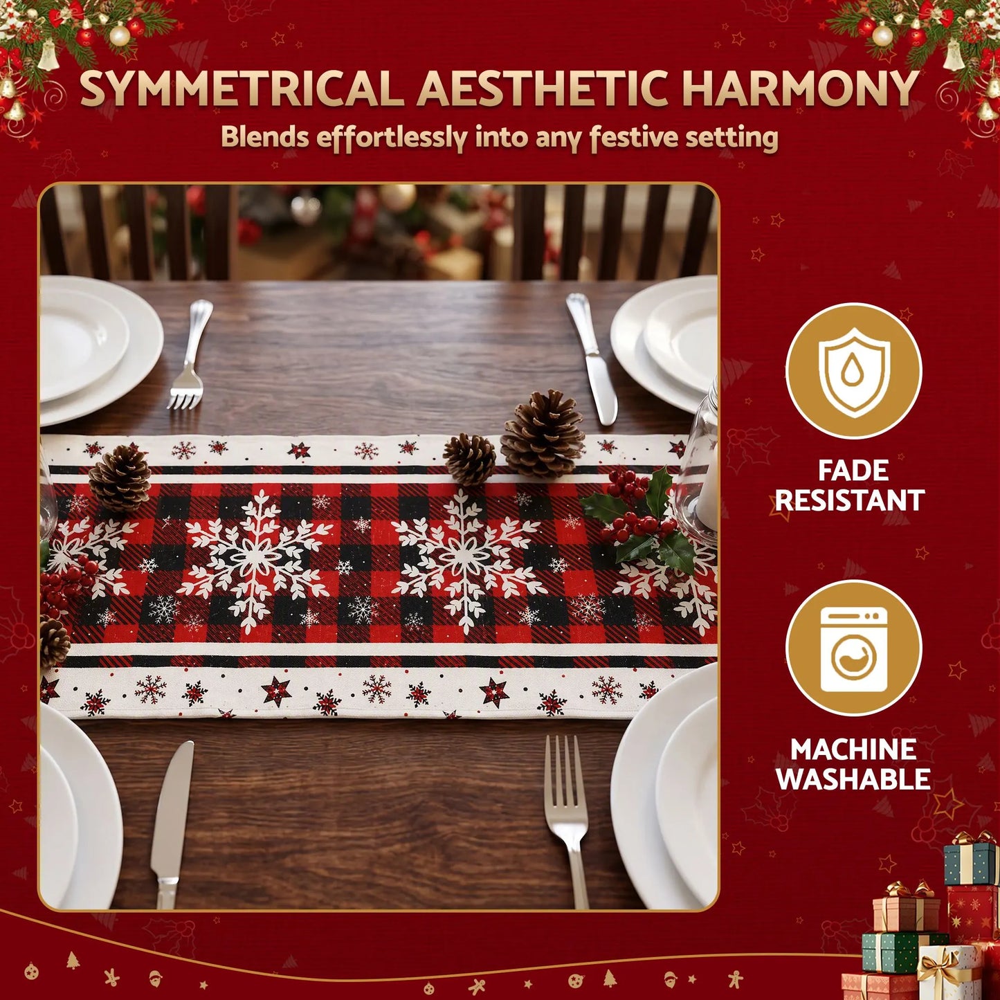 Jingle Jollys Christmas Table Runner Snowflake 190x32CM Dining Party Decor Linen - Image 5