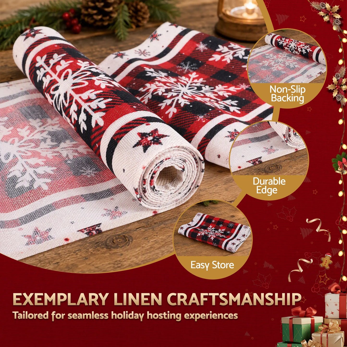 Jingle Jollys Christmas Table Runner Snowflake 190x32CM Dining Party Decor Linen - Image 6