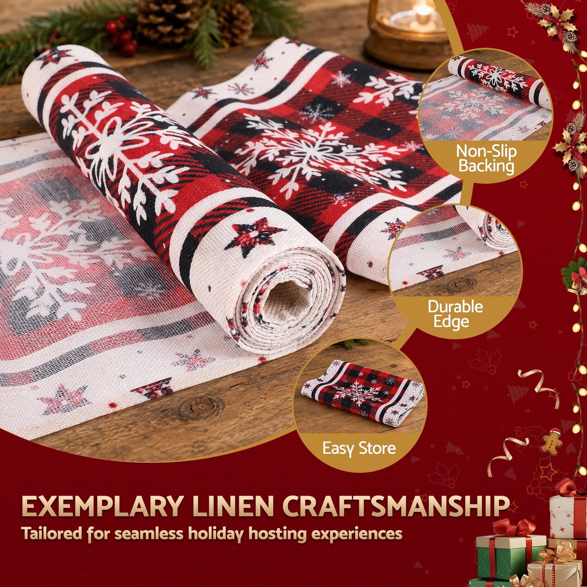 Jingle Jollys Christmas Table Runner Snowflake 190x32CM Dining Party Decor Linen - Image 6