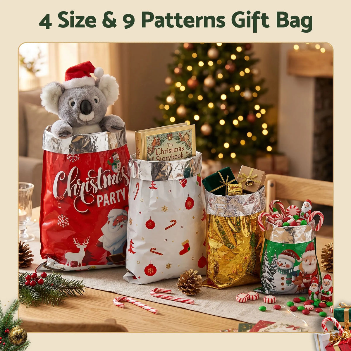 Jingle Jollys 27PCS Christmas Gift Bags Large Medium Small 9 Christmas Designs Set - Image 5