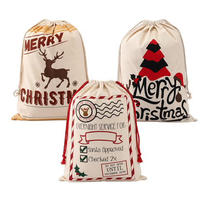 Jingle Jollys 3PCS Christmas Santa Sacks Large Reusable Personalised Canvas Gift Storage Bags