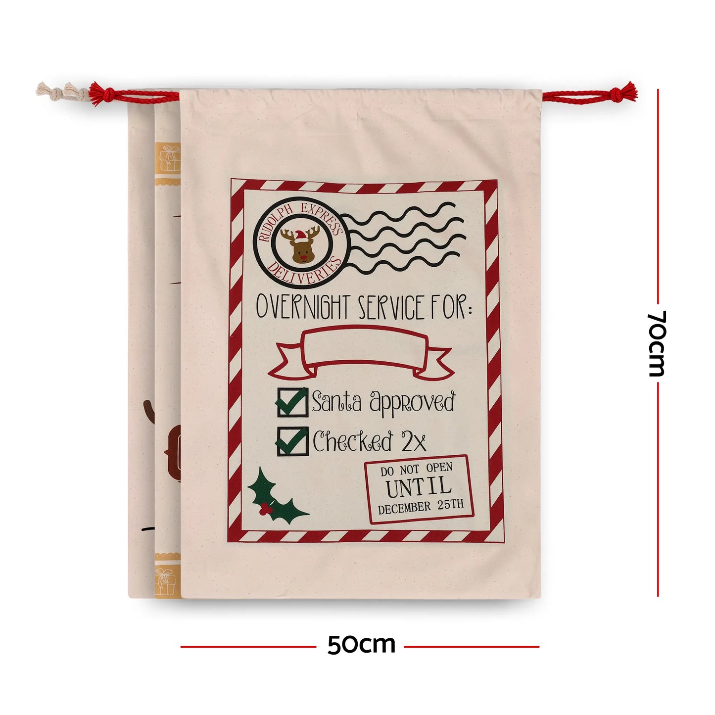 Jingle Jollys 3PCS Christmas Santa Sacks Large Reusable Personalised Canvas Gift Storage Bags - Image 2