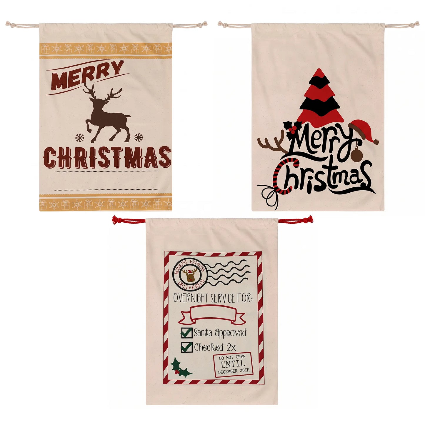 Jingle Jollys 3PCS Christmas Santa Sacks Large Reusable Personalised Canvas Gift Storage Bags - Image 3