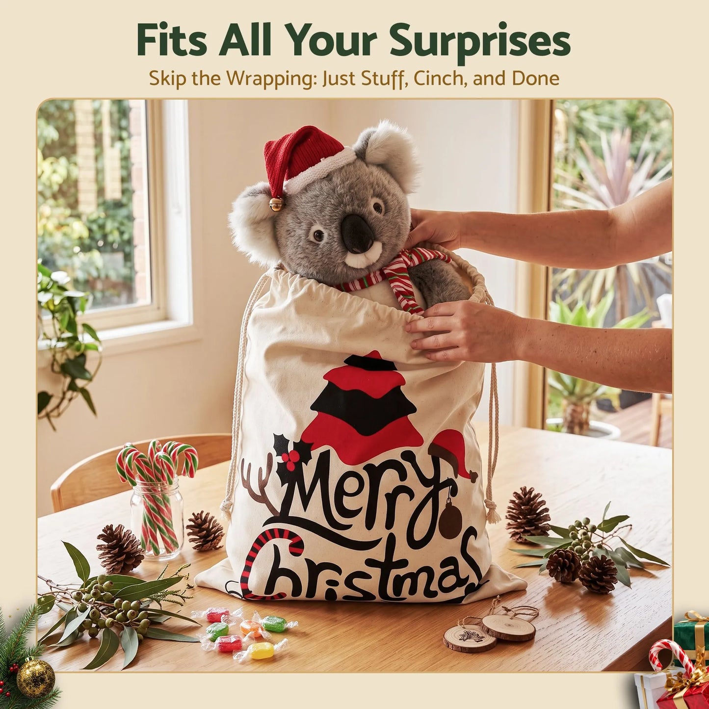 Jingle Jollys 3PCS Christmas Santa Sacks Large Reusable Personalised Canvas Gift Storage Bags - Image 5