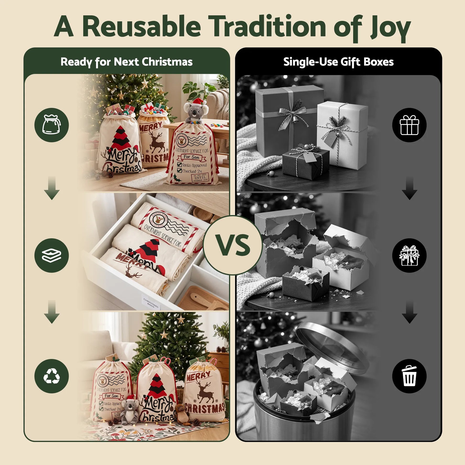 Jingle Jollys 3PCS Christmas Santa Sacks Large Reusable Personalised Canvas Gift Storage Bags - Image 7