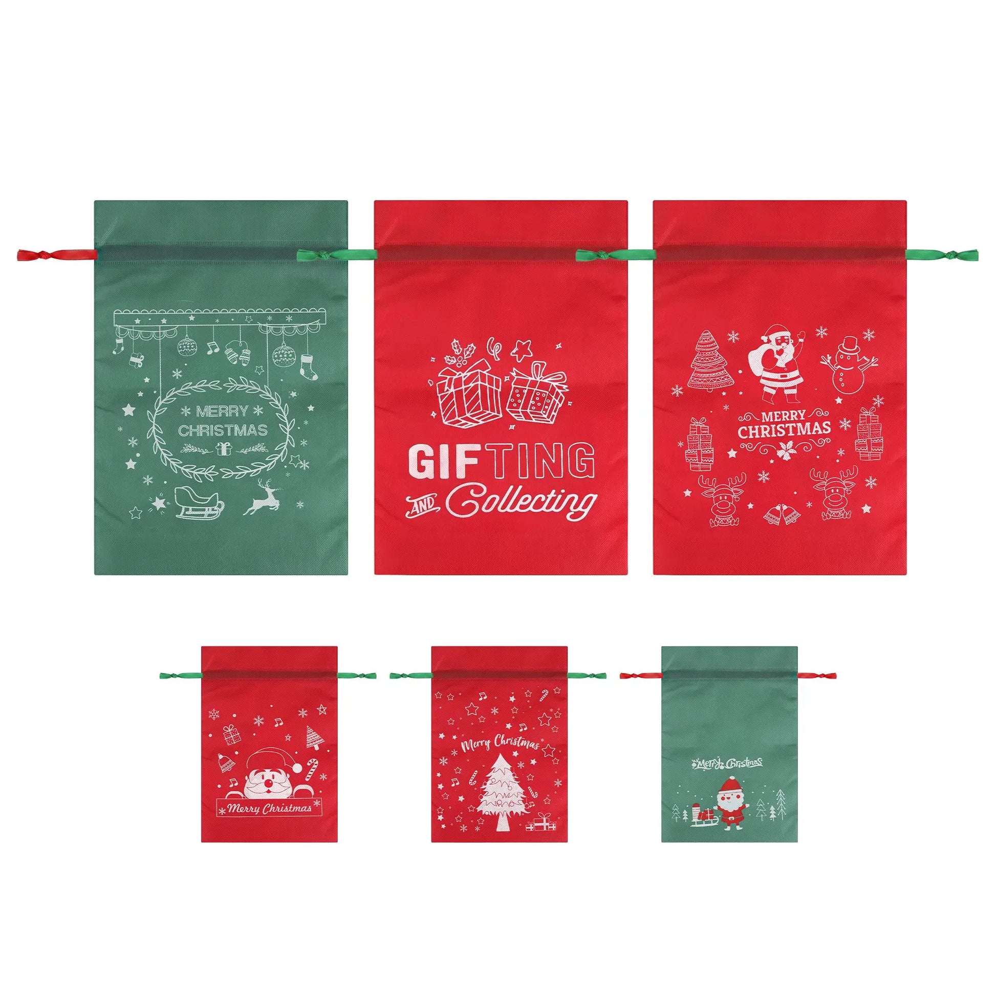 Jingle Jollys 6PCS Christmas Santa Sacks Drawstring Reusable Gift Storage Bags 2 Sizes - Image 3