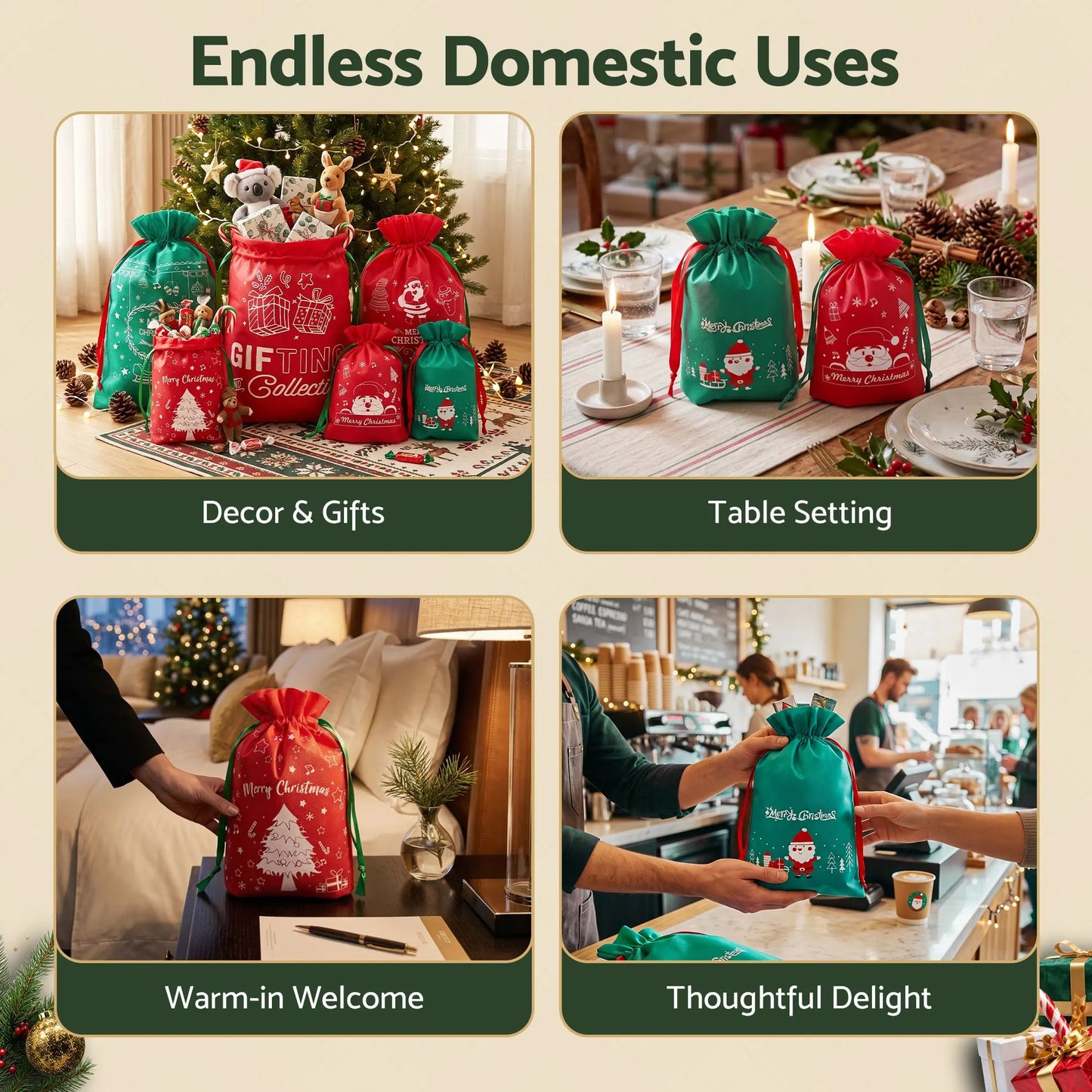 Jingle Jollys 6PCS Christmas Santa Sacks Drawstring Reusable Gift Storage Bags 2 Sizes - Image 5