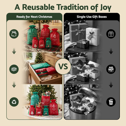 Jingle Jollys 6PCS Christmas Santa Sacks Drawstring Reusable Gift Storage Bags 2 Sizes - Image 7