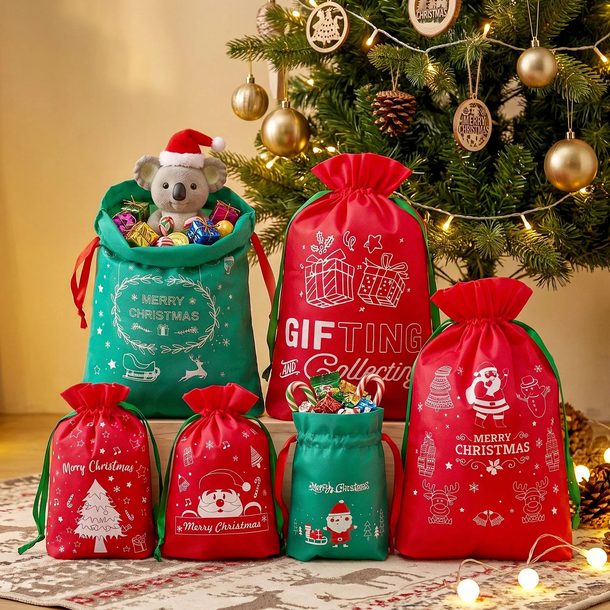 Jingle Jollys 6PCS Christmas Santa Sacks Drawstring Reusable Gift Storage Bags 2 Sizes - Image 8