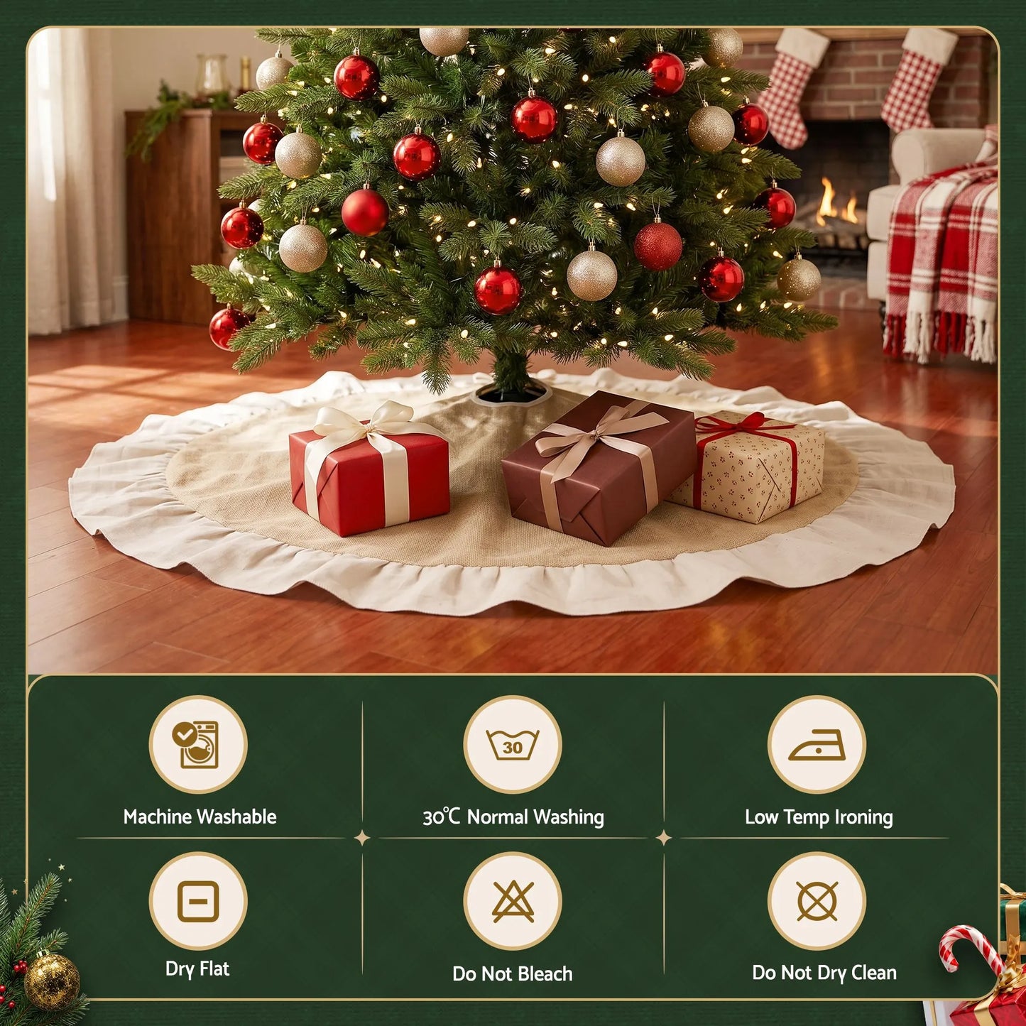 Jingle Jollys 120cm Christmas Tree Skirt Linen Christmas Tree Mat Decor - Image 5