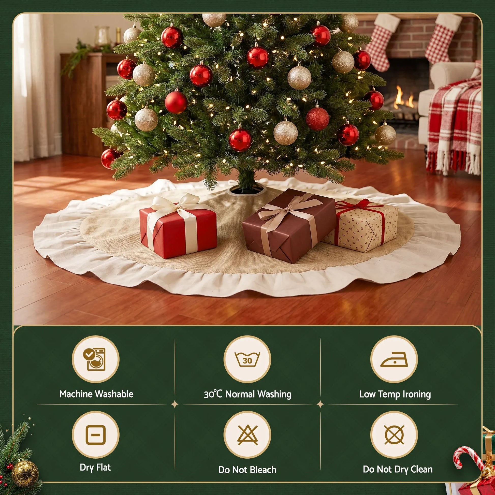 Jingle Jollys 120cm Christmas Tree Skirt Linen Christmas Tree Mat Decor - Image 5