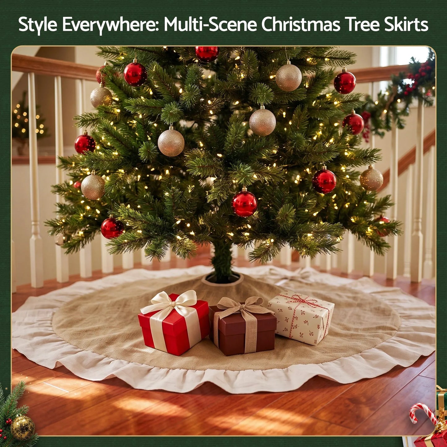 Jingle Jollys 120cm Christmas Tree Skirt Linen Christmas Tree Mat Decor - Image 7